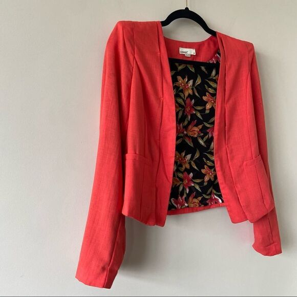 Covet-deep Coral Puff Sleeve Lightweight Blazer (Size:Small) - Picture 3 of 11